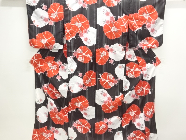 JAPANESE KIMONO / YUKATA / COTTON / KOBAI / FLOWER & DRAGONFLY